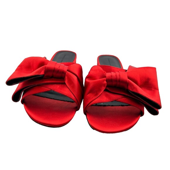 REBECCA MINKOFF Calista Big Red Bow Slides Sandals Womens 7.5 Leather Satin Flat - Picture 3 of 10